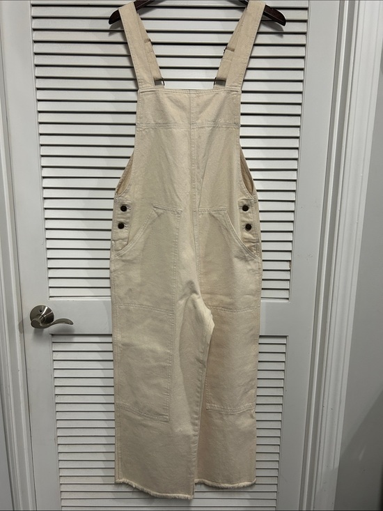BDG Pants - BDG Cream Denim Wide-Leg Overalls